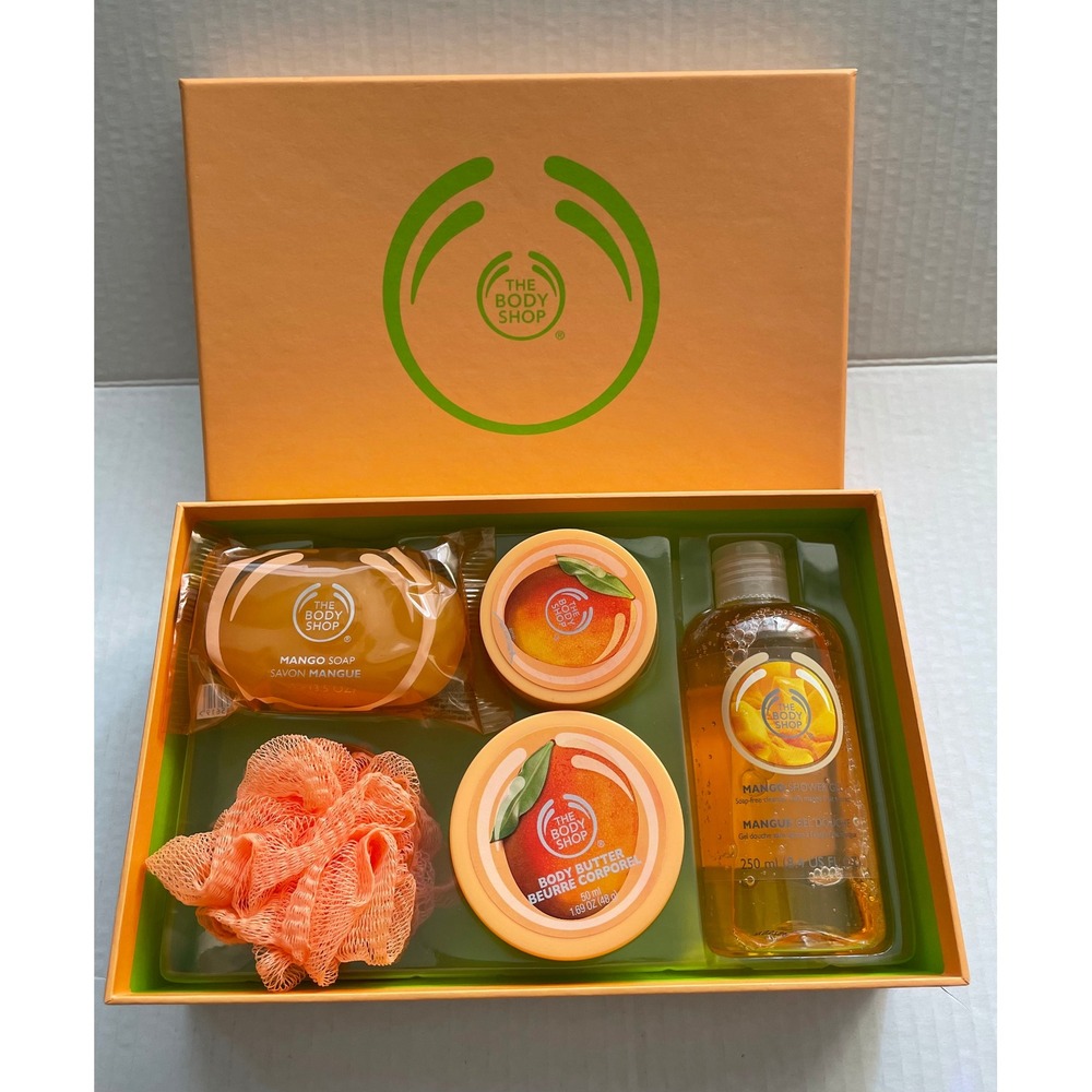 The Body Shop MANGO 5 Piece Boxed Set NEW Gel Bar Soap Body Polish Body Butter